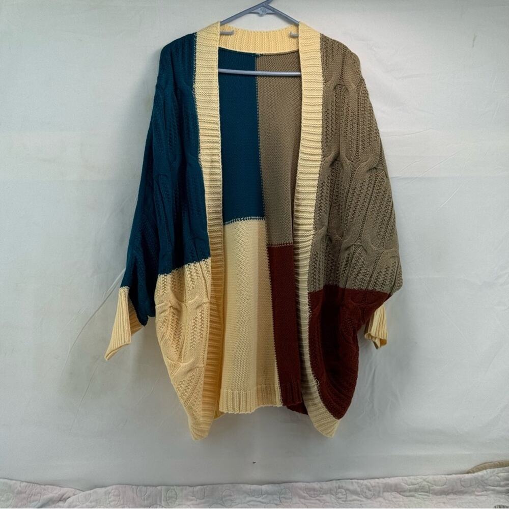 Colorblock Open Front large woman’s Cardigan  Sweater